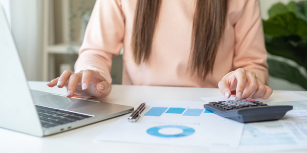 Deduction Planning, Debt Asian Young Woman Hand Using Laptop Co